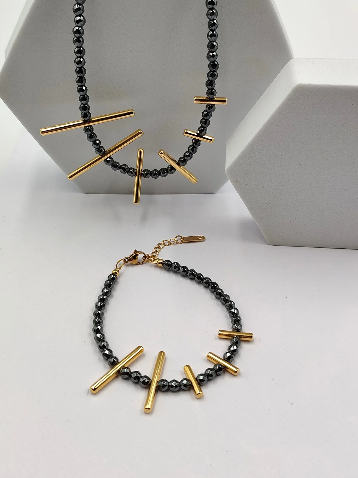 Bracelet with Hematite and Gold-Plated Bars by Magis Handmade Jewels – view 3