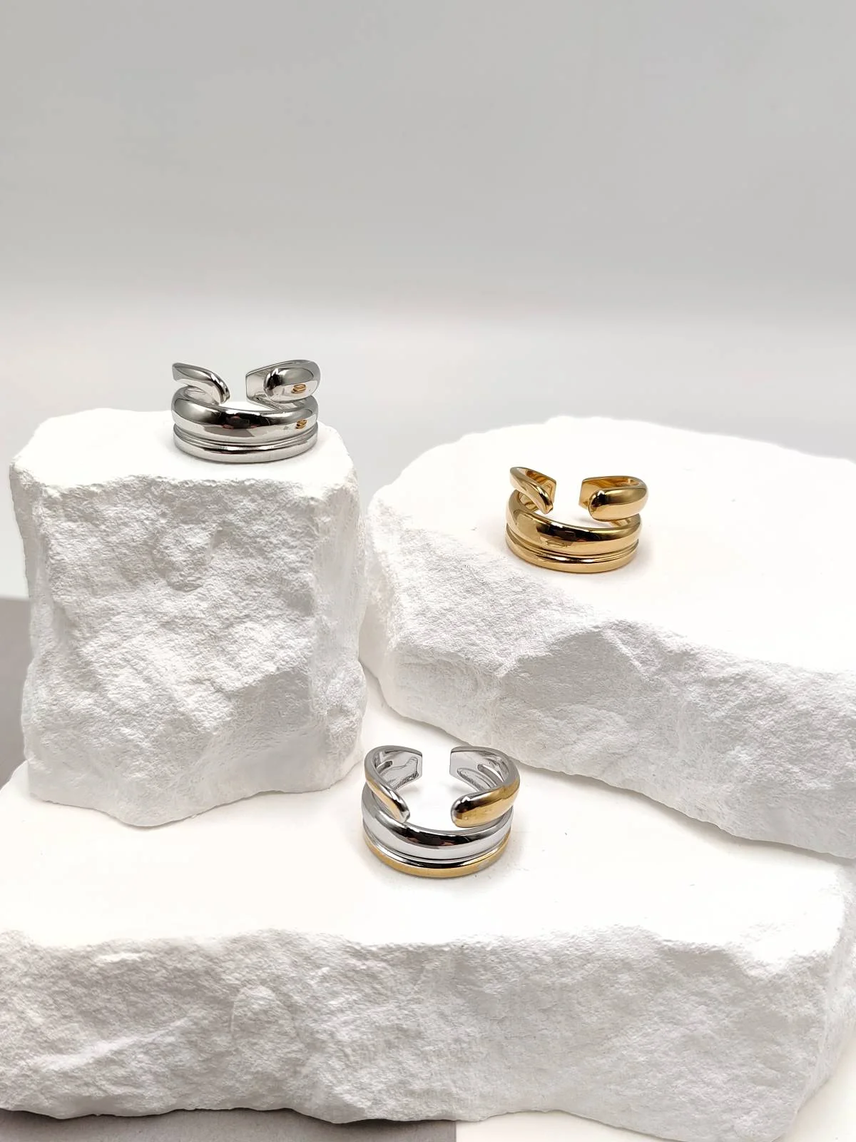 Stainless Steel Triple Ring with Opening by Magis Handmade Jewels – view 2