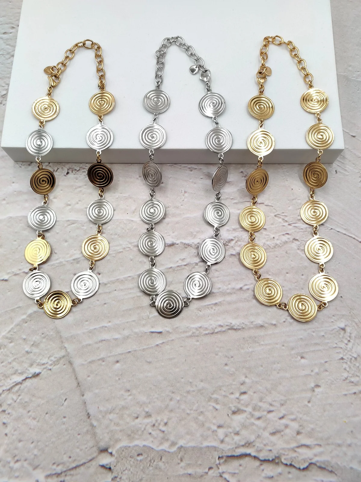 Stainless Steel Necklace with Circles and Spirals by Magis Handmade Jewels – view 2