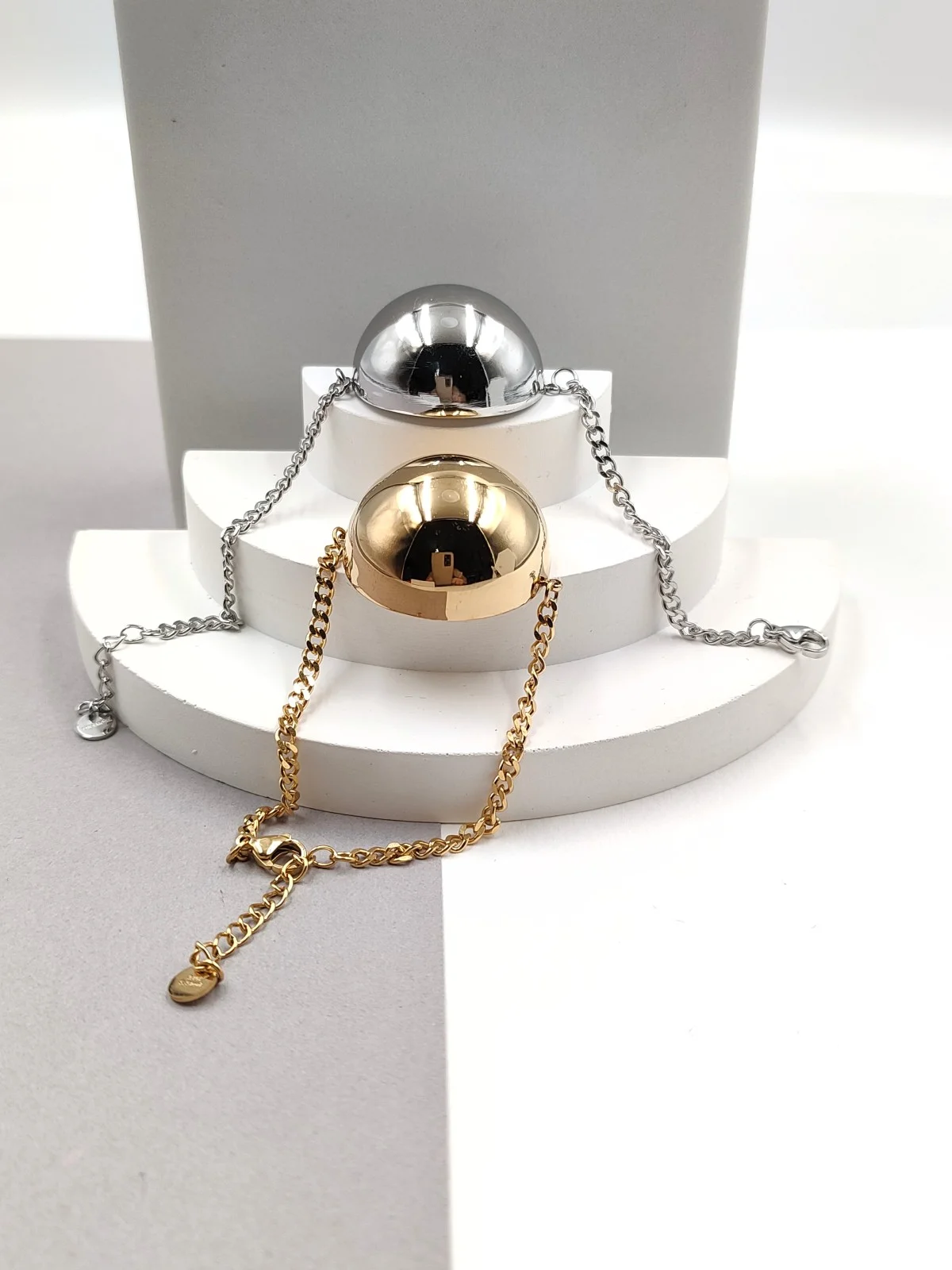 Stainless Steel Bracelet with Domed Sphere by Magis Handmade Jewels – view 3