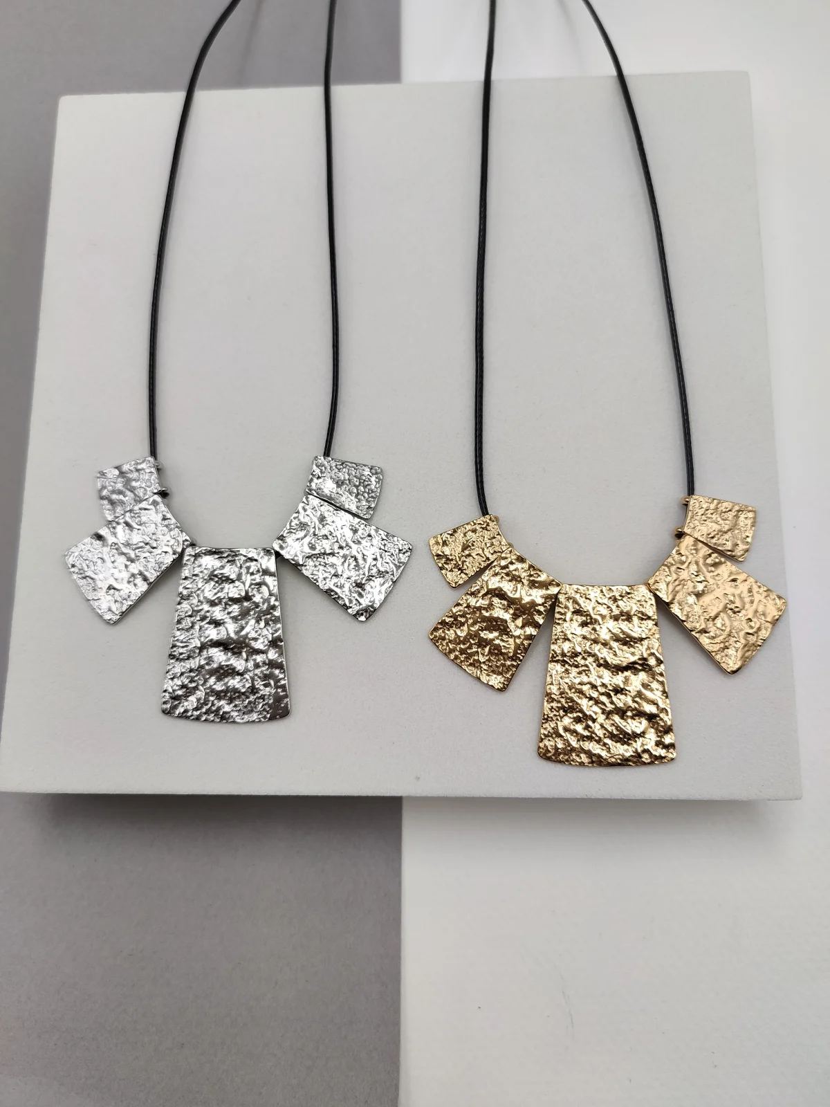 Necklace with Cord and Stainless Steel Hammered Motif by Magis Handmade Jewels – view 3