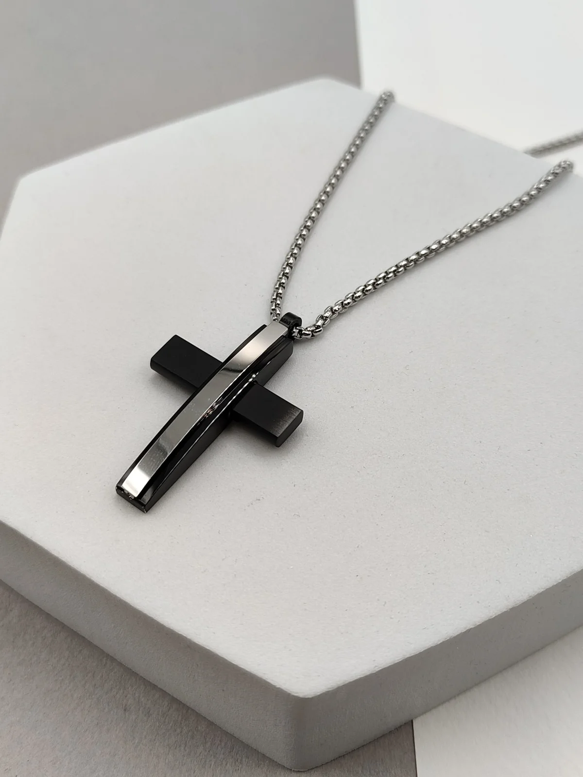 Stainless Steel Necklace with Cross by Magis Handmade Jewels – view 3