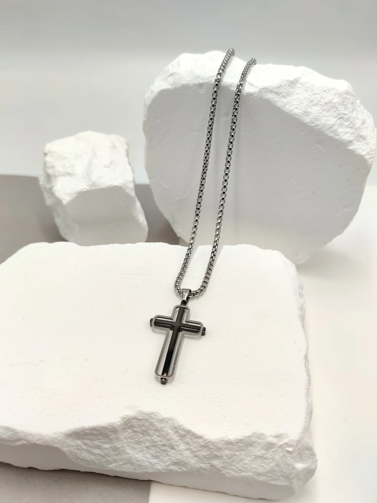 Stainless Steel Necklace with Cross by Magis Handmade Jewels – view 2