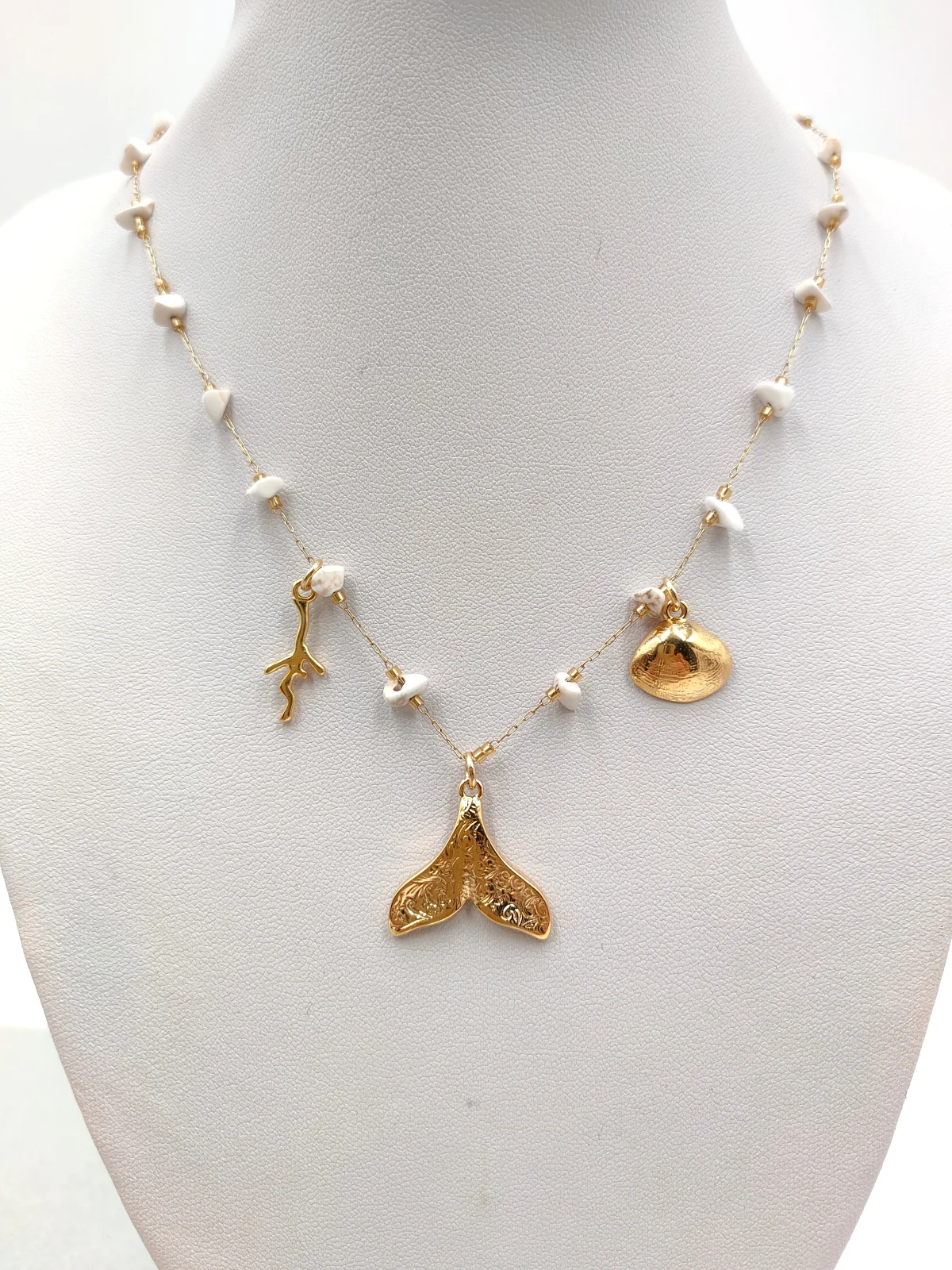 Stainless Steel Necklace with Gold-Plated Details and Howlite by Magis Handmade Jewels – view 3