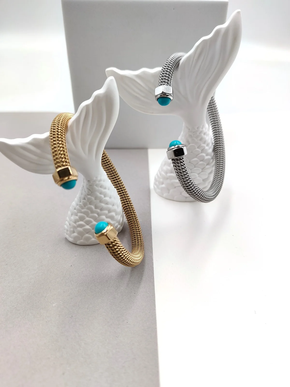 Stainless Steel Embossed Bracelet with Howlite by Magis Handmade Jewels – view 3