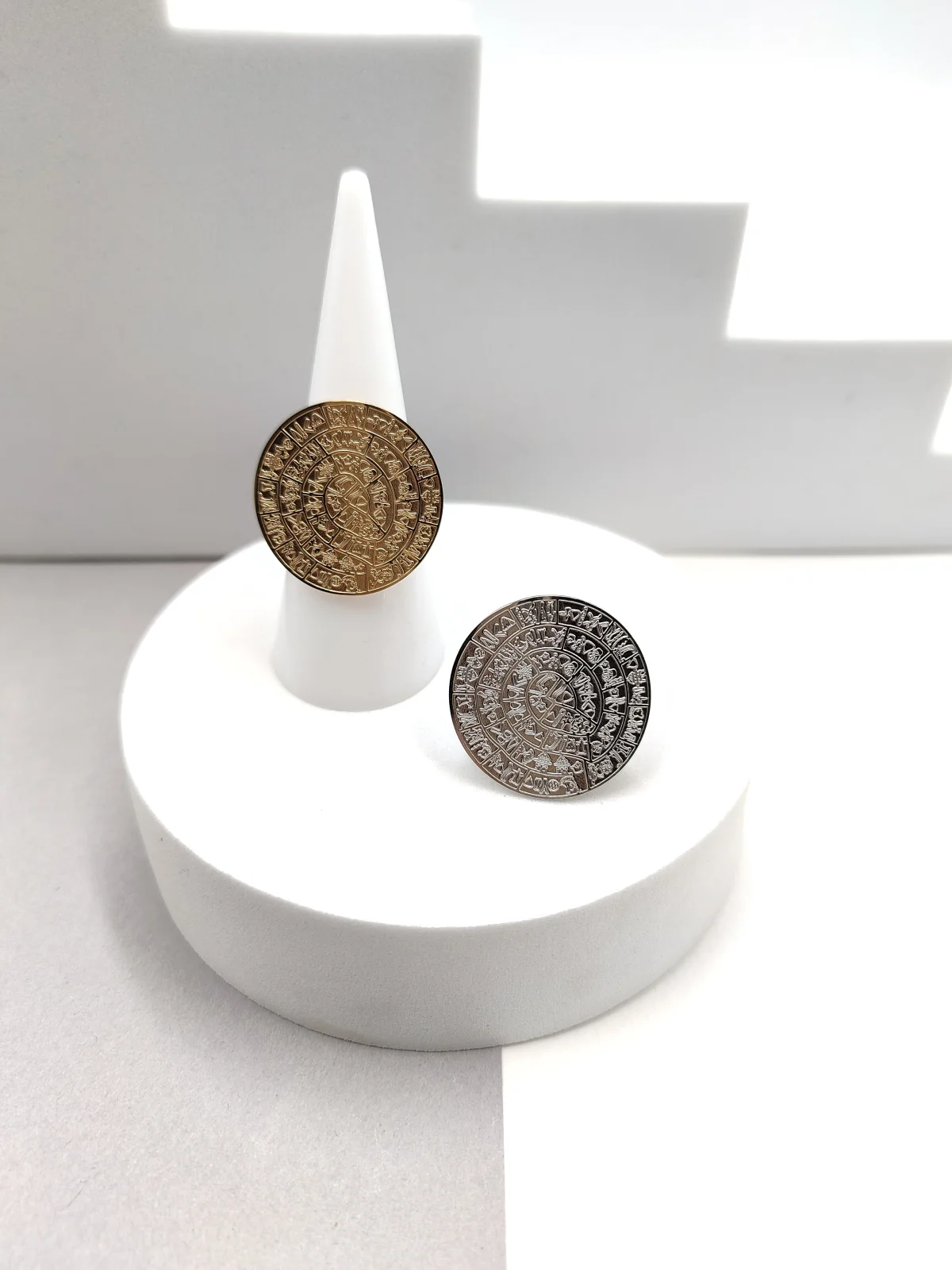 Stainless Steel Ring with Embossed Phaistos Disc by Magis Handmade Jewels – view 3