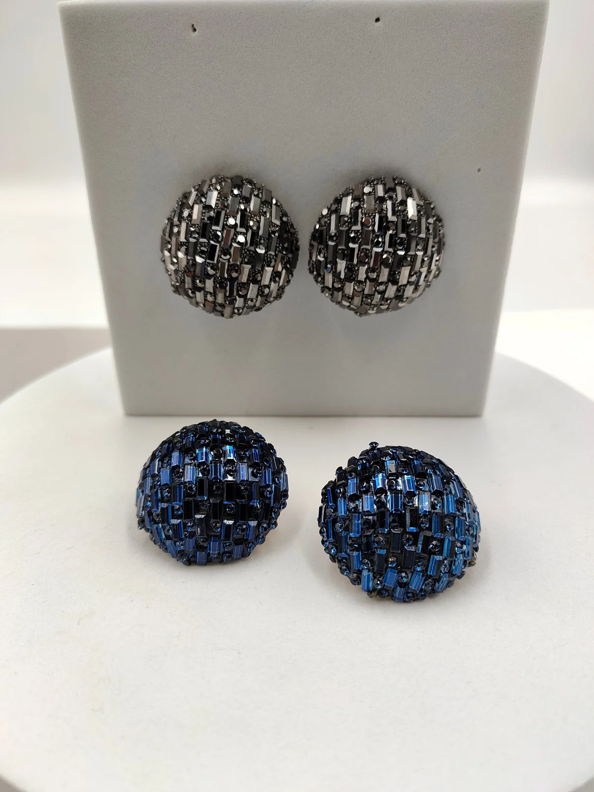 Round Earrings with Marcasite and Crystals by Magis Handmade Jewels – view 3