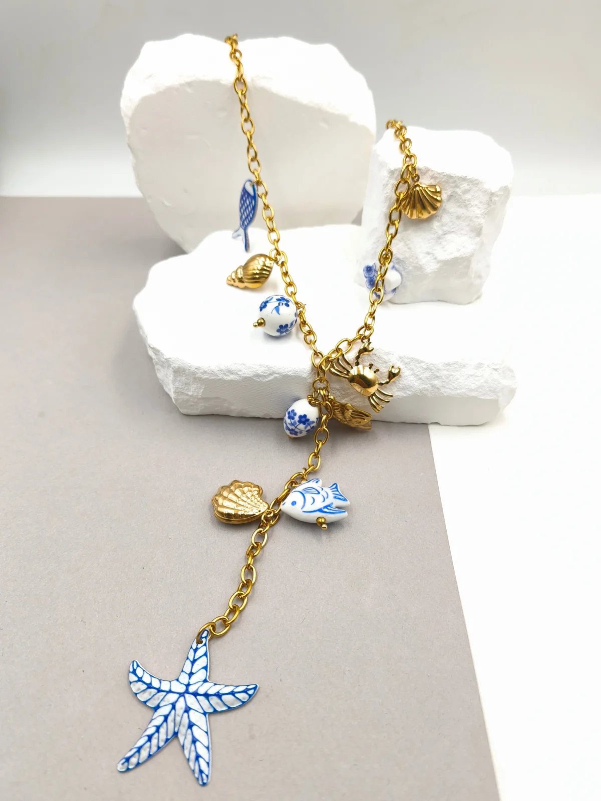 Stainless Steel Lariat Necklace with Ceramic Details by Magis Handmade Jewels – view 2