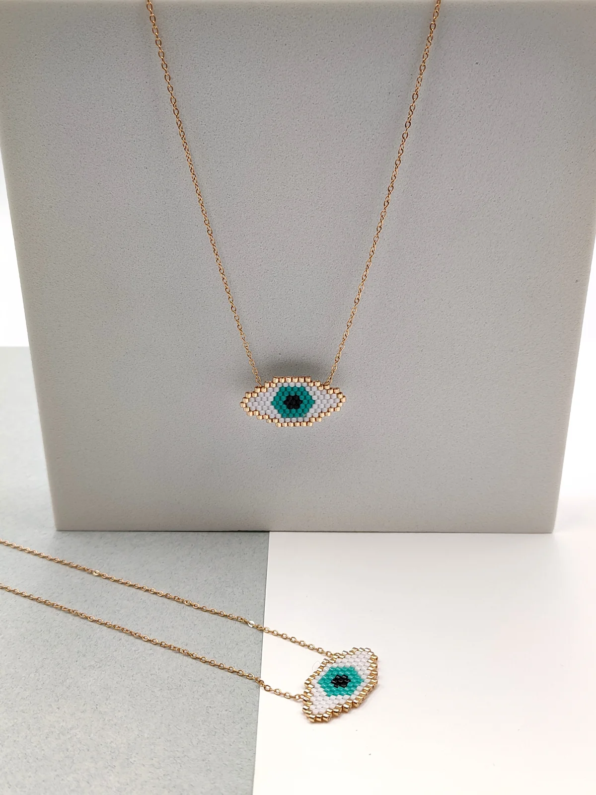 Stainless Steel Necklace with Miyuki Beads and Evil Eye by Magis Handmade Jewels – view 2