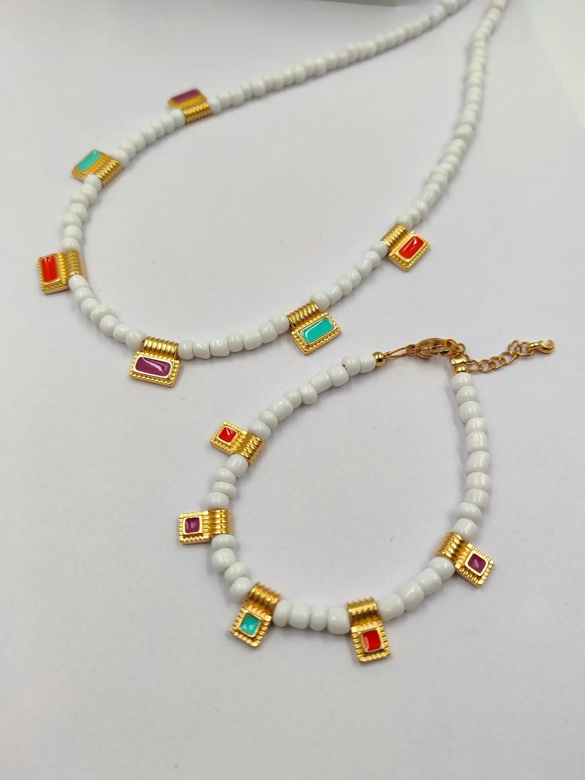 Necklace with Beads and Gold-Plated Enamel Details by Magis Handmade Jewels – view 3