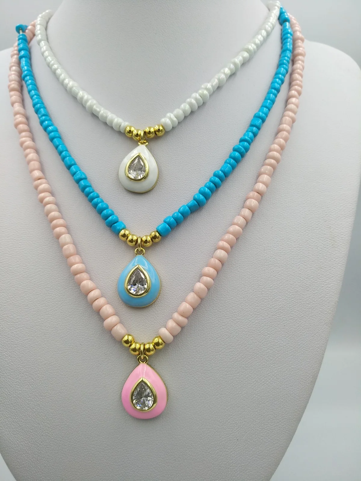Necklace with Beads and Enamel Drop with Zircon by Magis Handmade Jewels – view 2