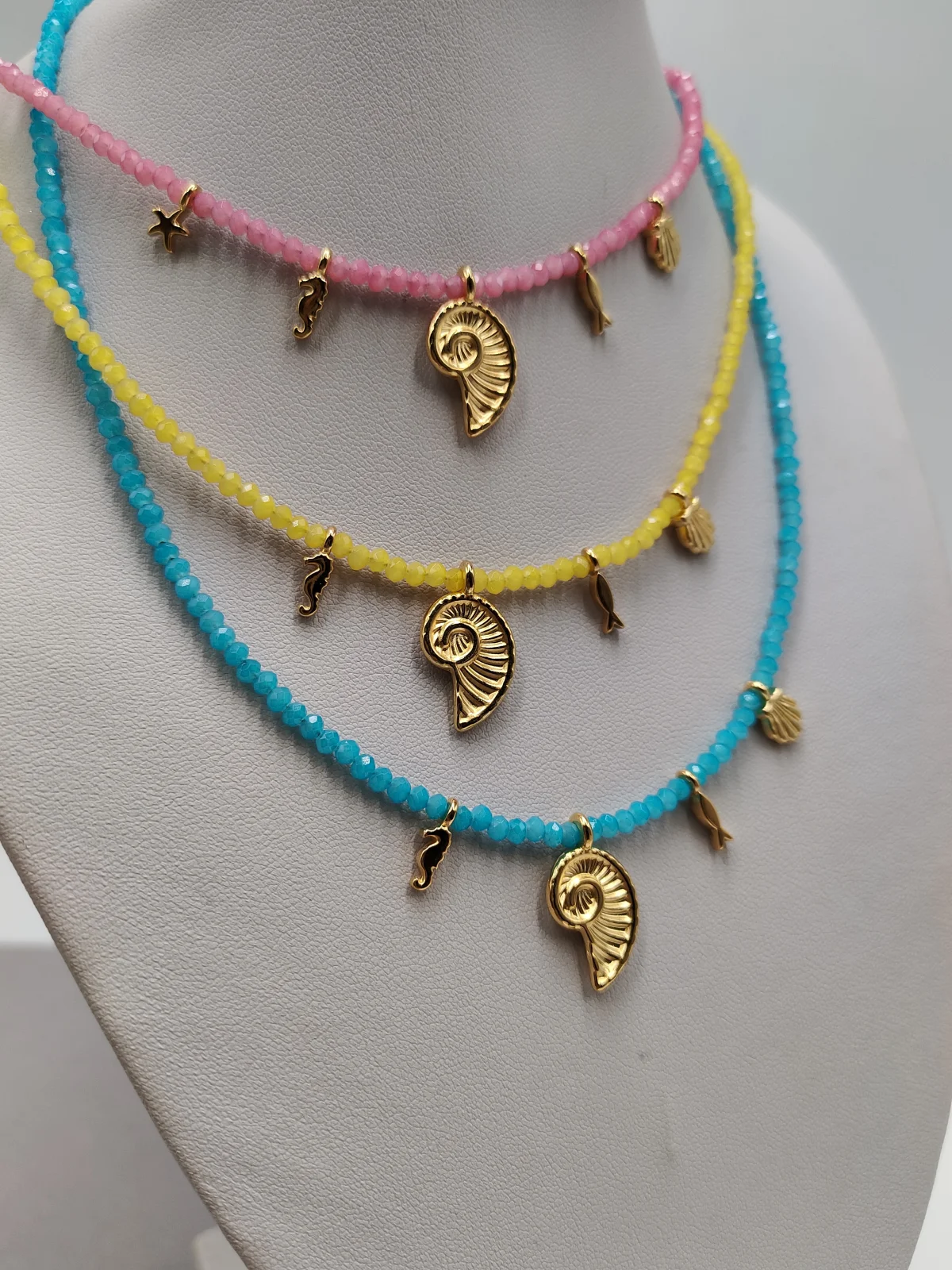 Necklace with Crystals and Gold-Plated Details by Magis Handmade Jewels – view 2