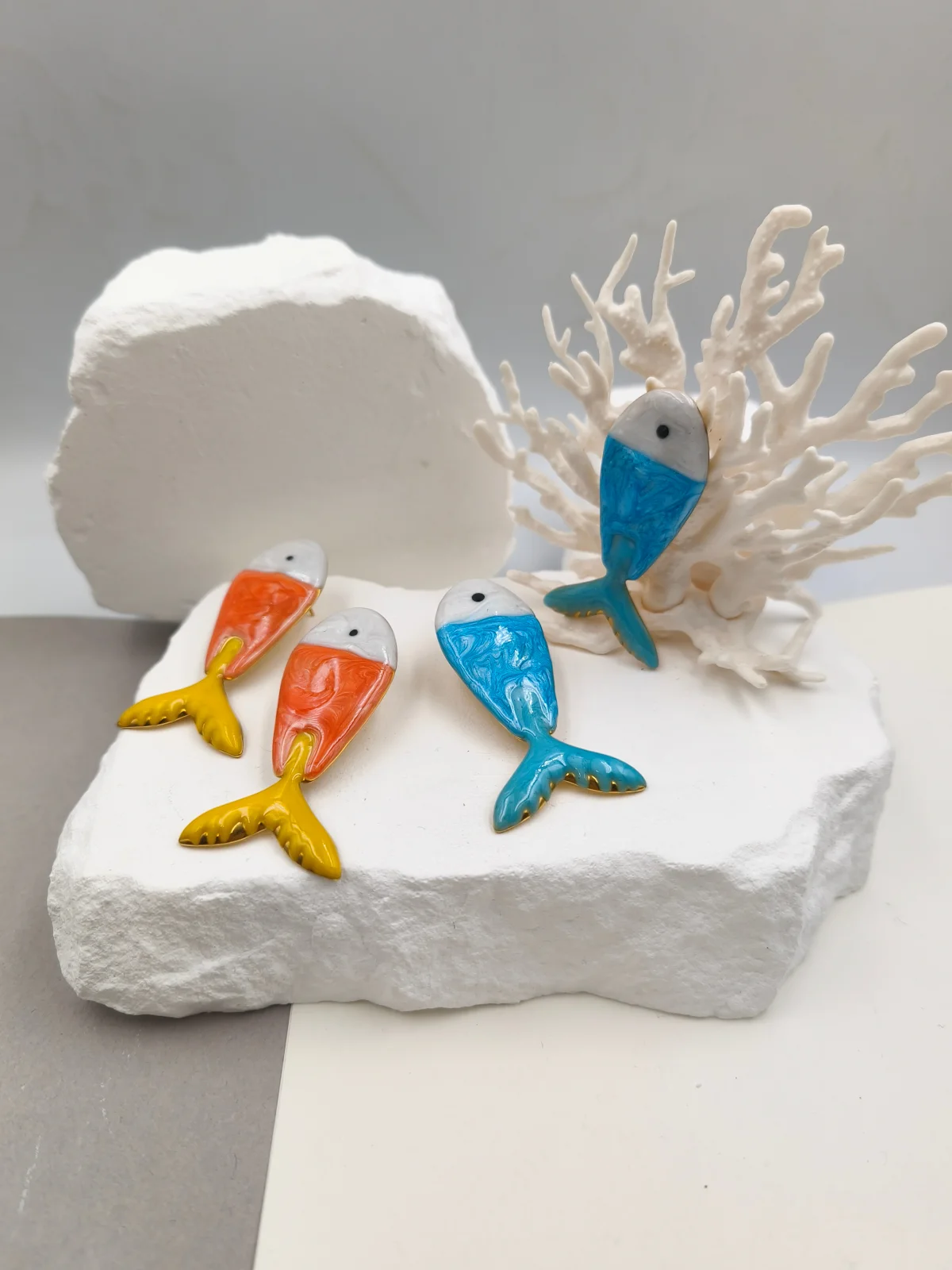 Stainless Steel Fish Earrings with Enamel #783237