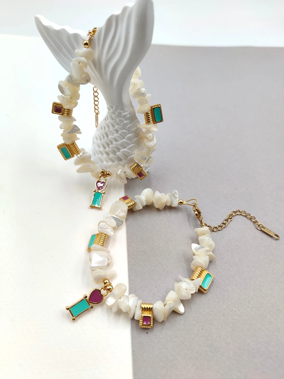 Bracelet with Mother-of-Pearl and Gold-Plated Enamel Details by Magis Handmade Jewels – view 2