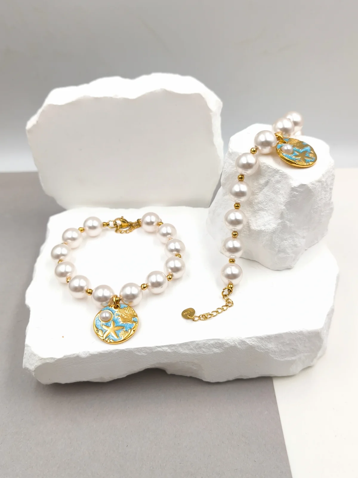 Stainless Steel Bracelet with Pearls and Enamel #753283