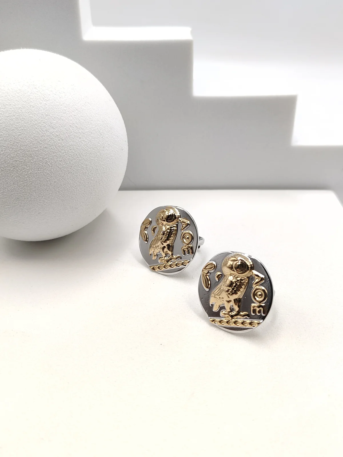 Stainless Steel Two-Tone Ring with Embossed Design by Magis Handmade Jewels – view 2