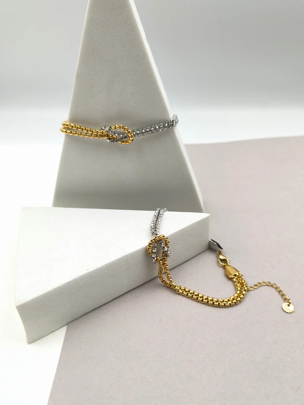 Stainless Steel Two-Tone Bracelet with Knot and Zircon by Magis Handmade Jewels – view 2