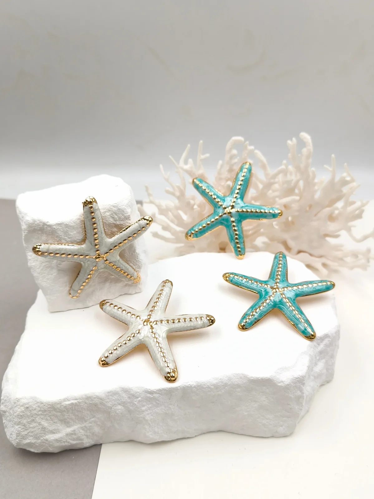 Stainless Steel Starfish Earrings with Enamel by Magis Handmade Jewels – view 2