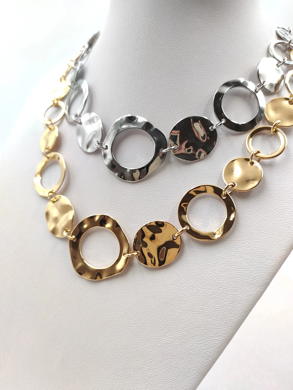 Stainless Steel Necklace with Hammered Circles #852190
