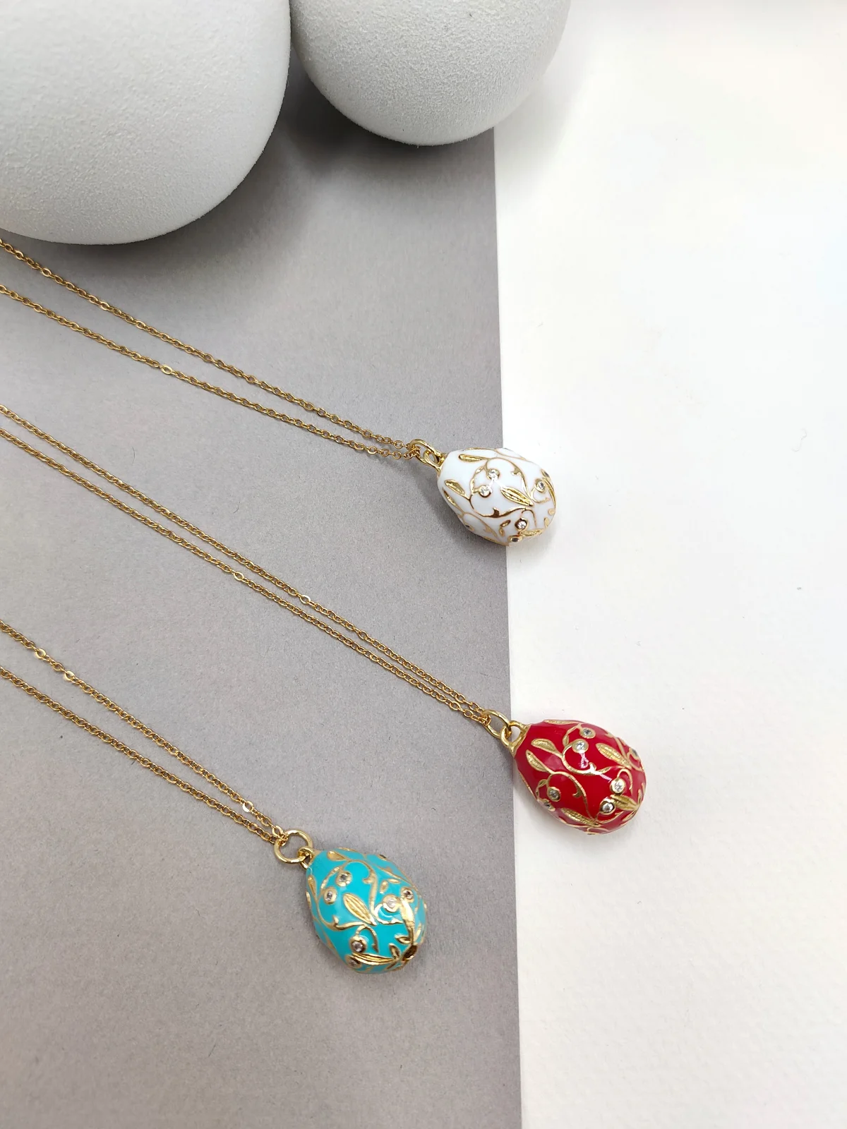 Stainless Steel Necklace with Egg Motif and Enamel by Magis Handmade Jewels – view 2