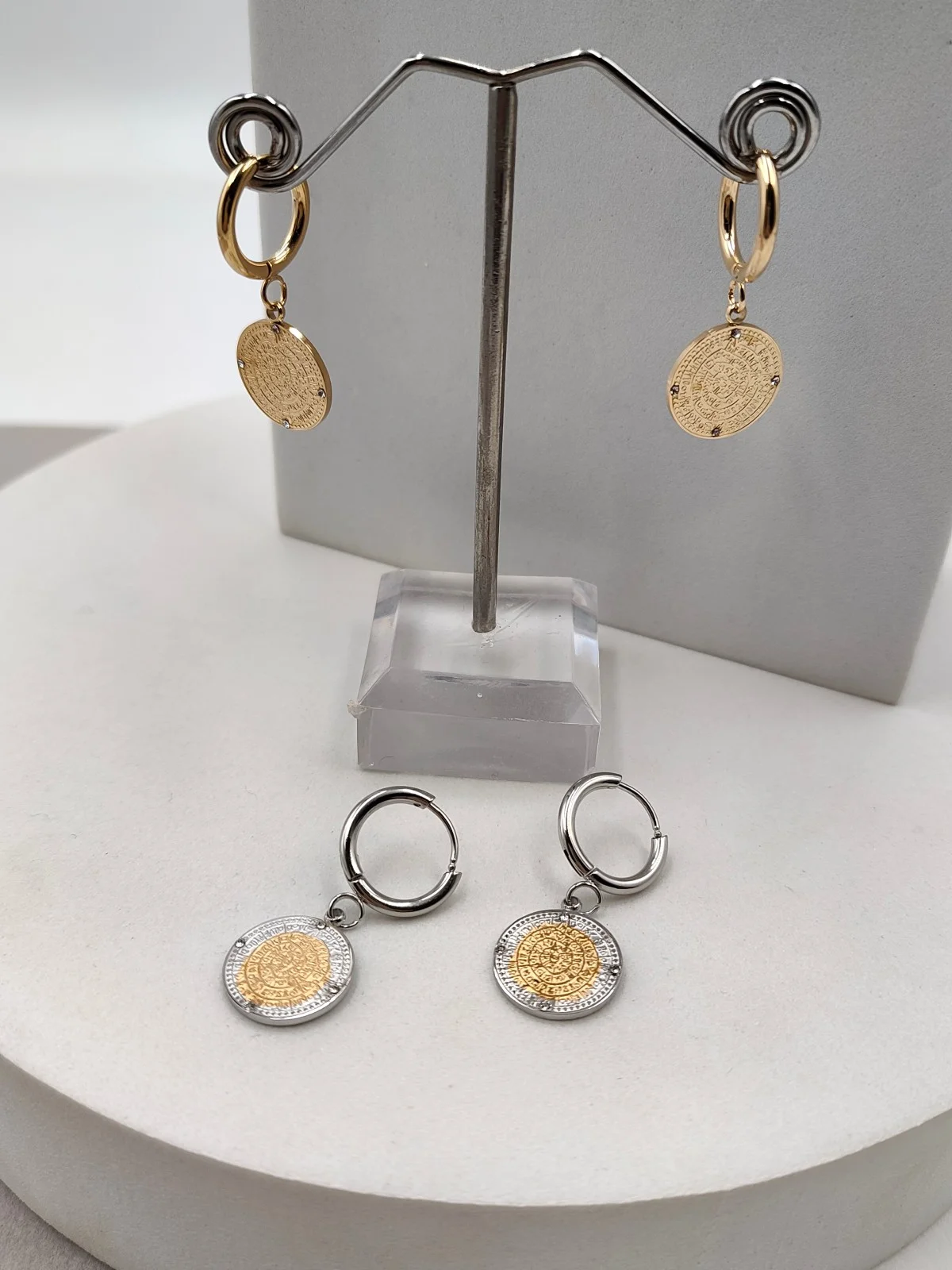 Stainless Steel Earrings with Phaistos Disc by Magis Handmade Jewels – view 2