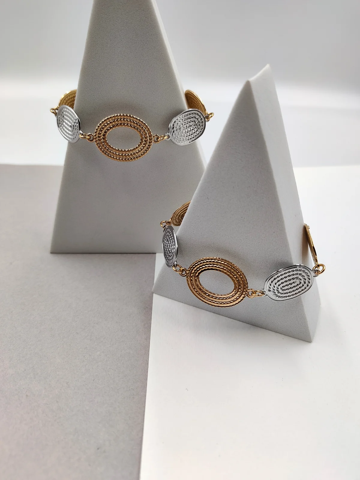 Stainless Steel Two-Tone Bracelet with Embossed Motif by Magis Handmade Jewels – view 3