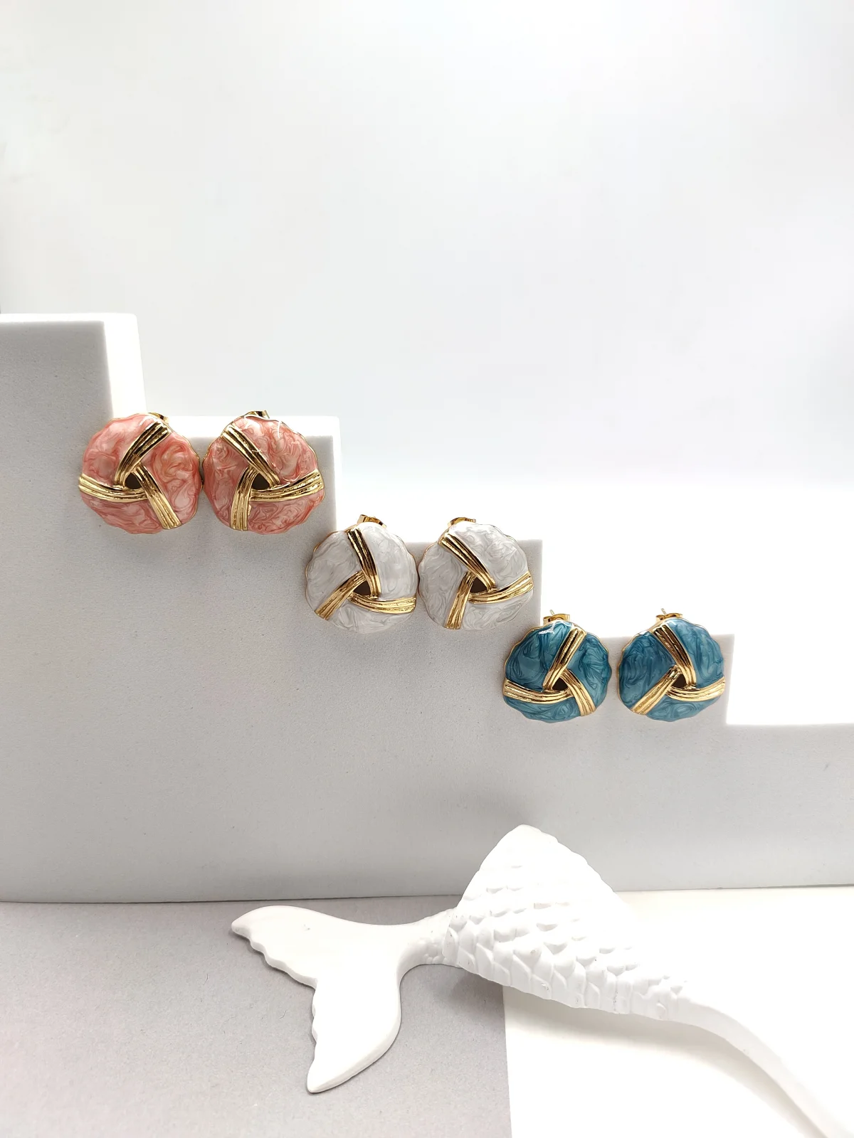 Stainless Steel Round Earrings with Enamel by Magis Handmade Jewels – view 2