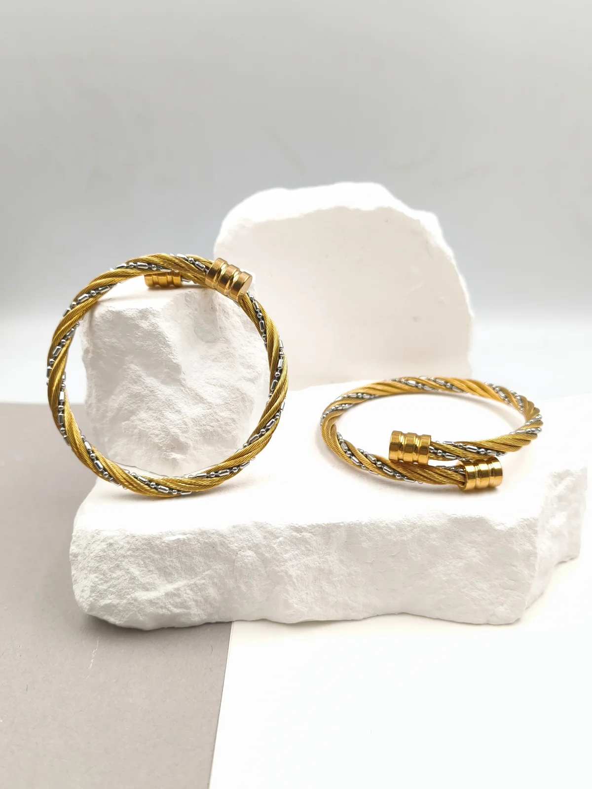 Stainless Steel Two-Tone Embossed Bracelet by Magis Handmade Jewels – view 2