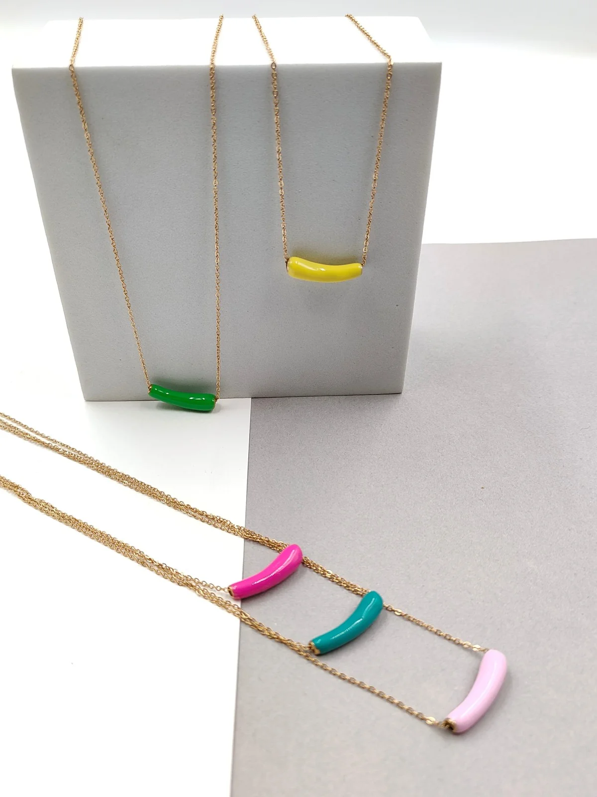 Stainless Steel Necklace with Enamel Bar by Magis Handmade Jewels – view 2