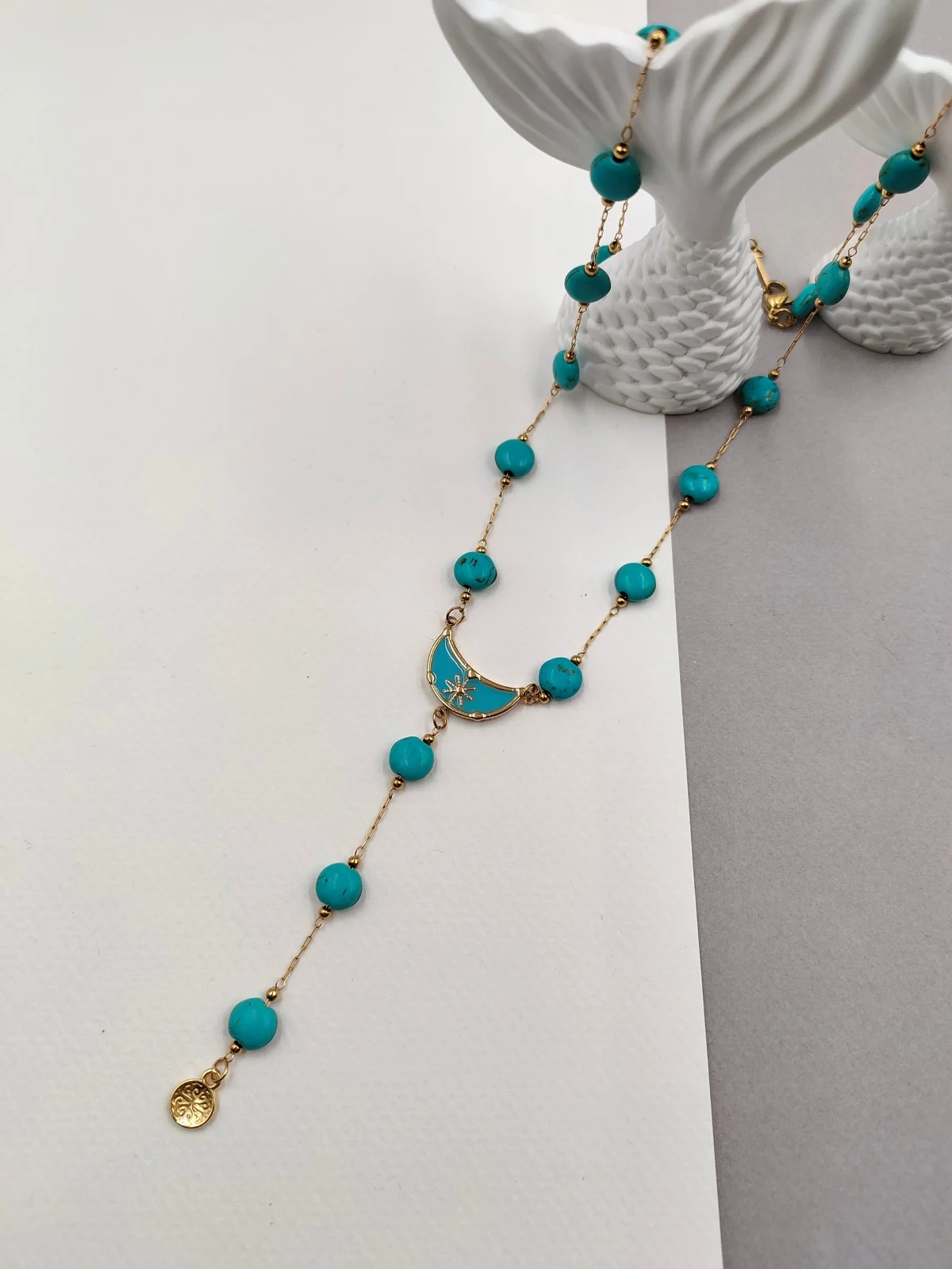Stainless Steel Rosary Necklace with Howlite by Magis Handmade Jewels – view 3