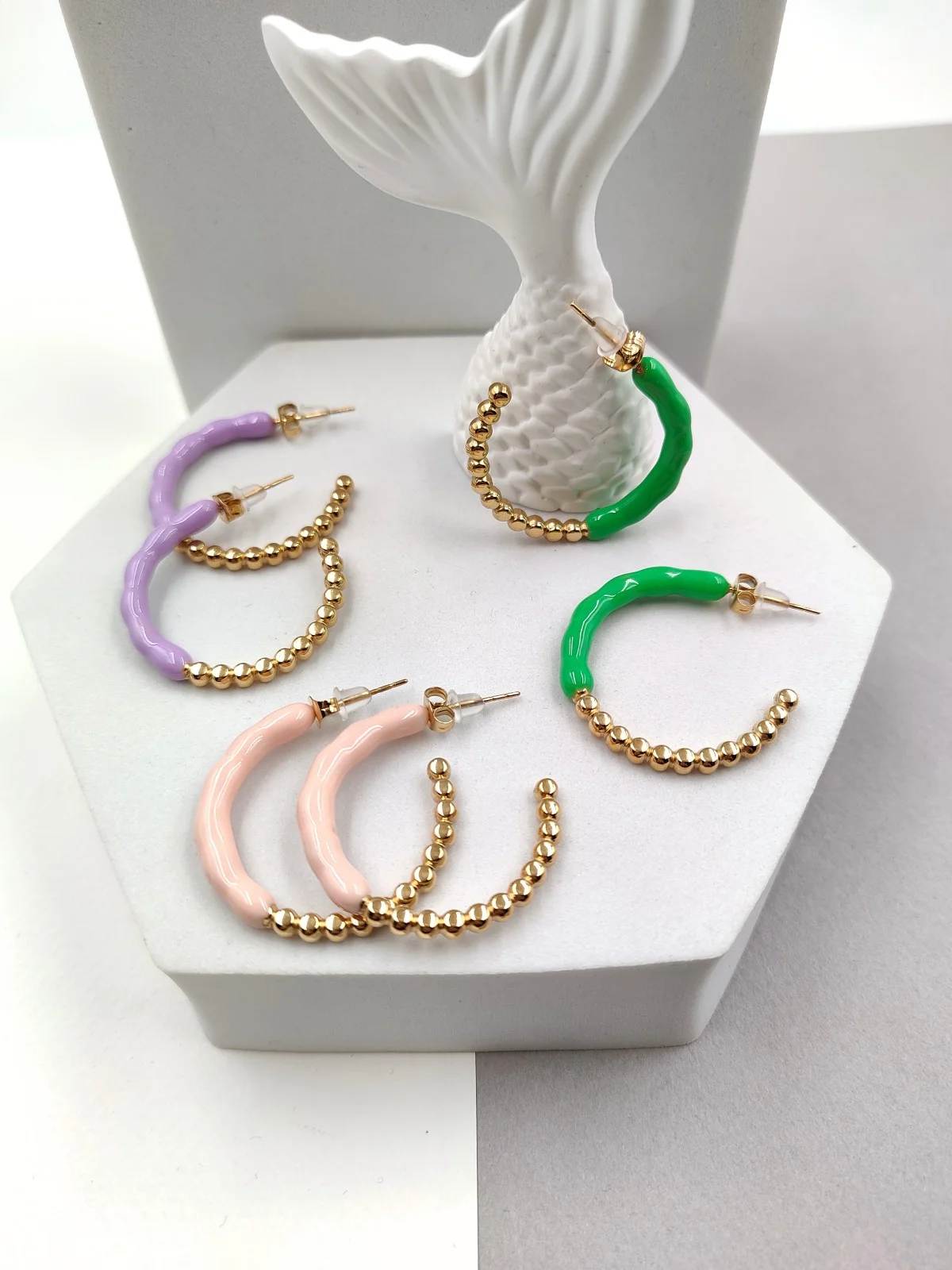 Stainless Steel Hoop Earrings with Enamel by Magis Handmade Jewels – view 2