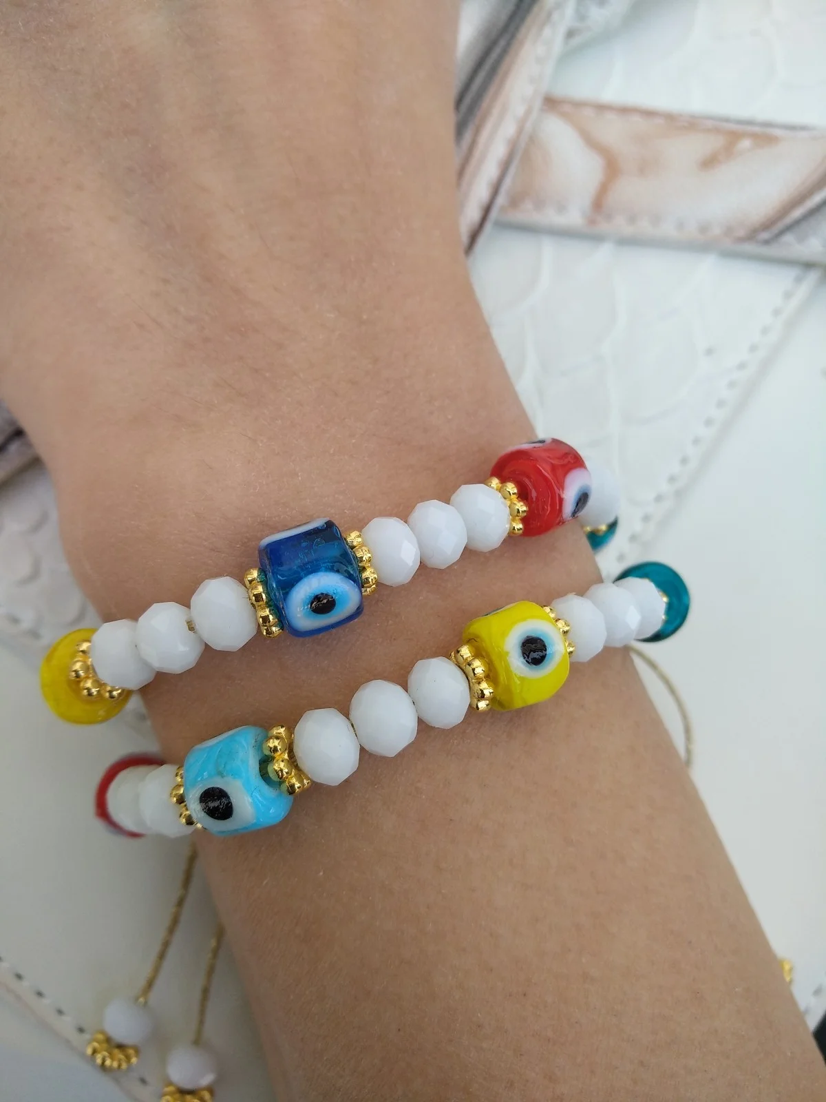 Bracelet with Beads and Glass Evil Eyes by Magis Handmade Jewels – view 4
