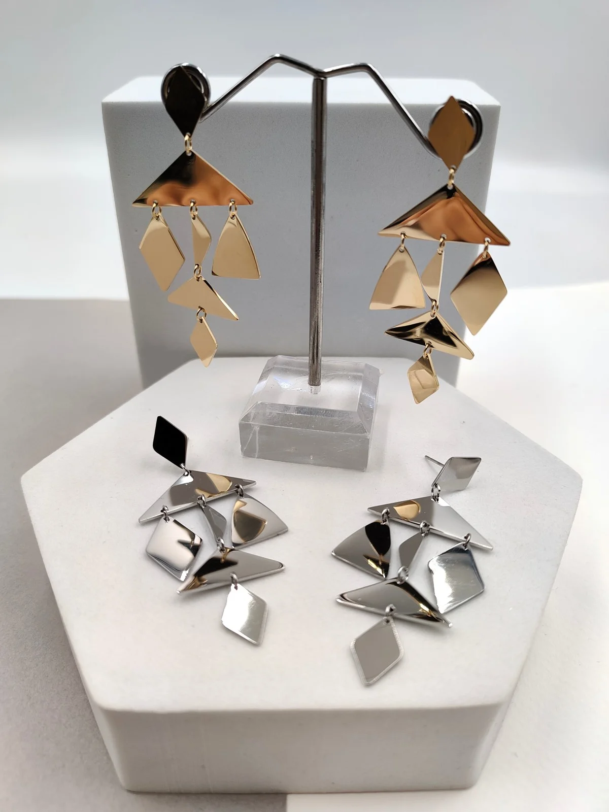 Stainless Steel Earrings with Geometric Designs by Magis Handmade Jewels – view 2