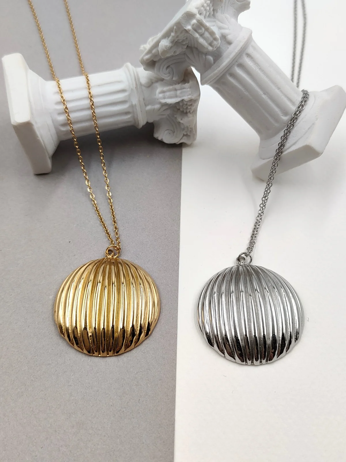 Stainless Steel Necklace with Embossed Circle by Magis Handmade Jewels – view 2