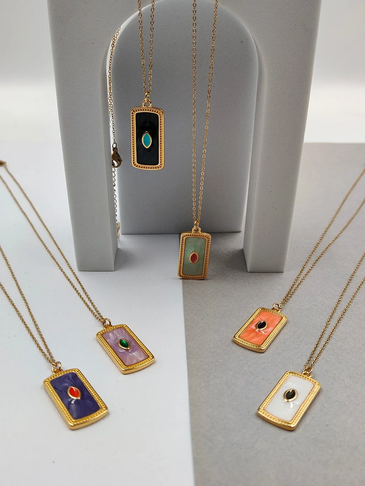 Chain Necklace with Enamel Rectangle Motif by Magis Handmade Jewels – view 2