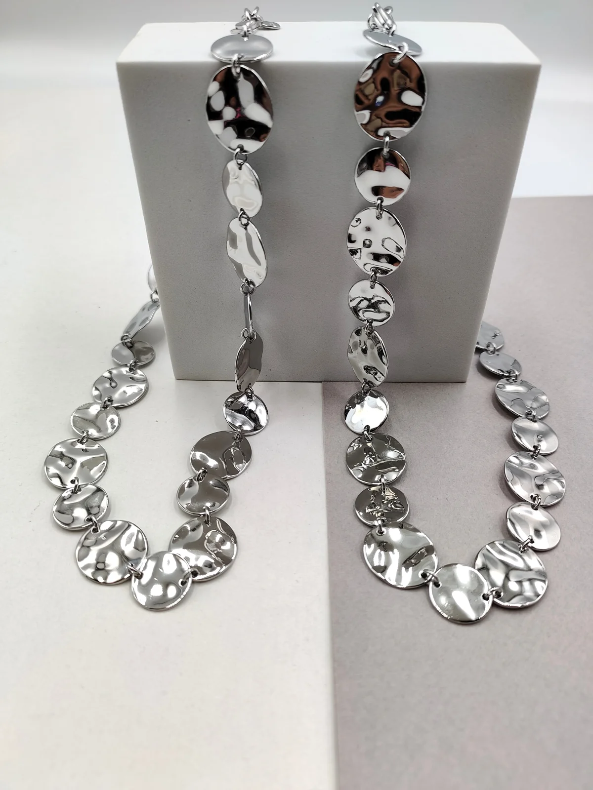 Stainless Steel Necklace with Hammered Circles by Magis Handmade Jewels – view 3
