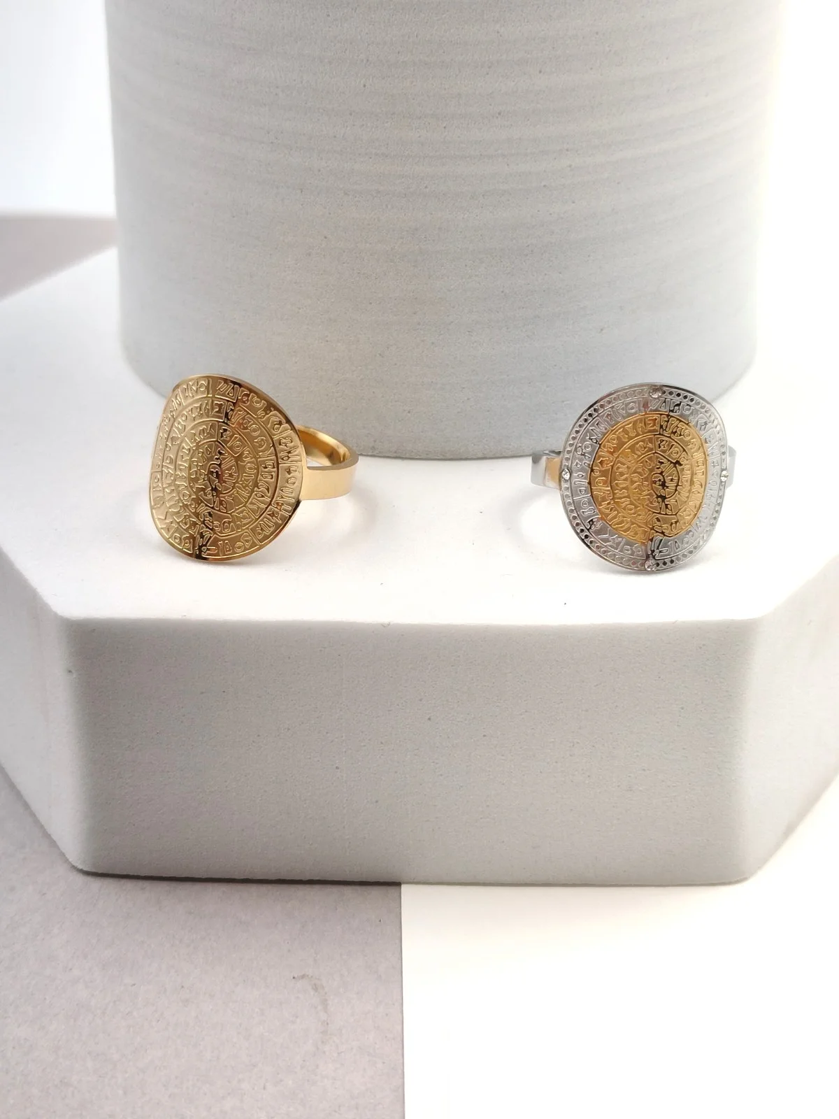 Stainless Steel Ring with Phaistos Disc by Magis Handmade Jewels – view 2