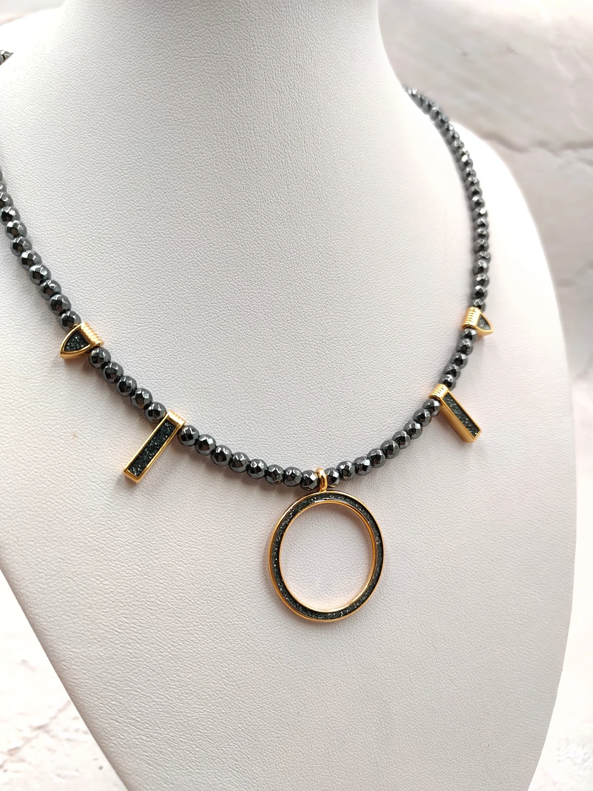 Necklace with Hematite and Gold-Plated Details by Magis Handmade Jewels – view 2