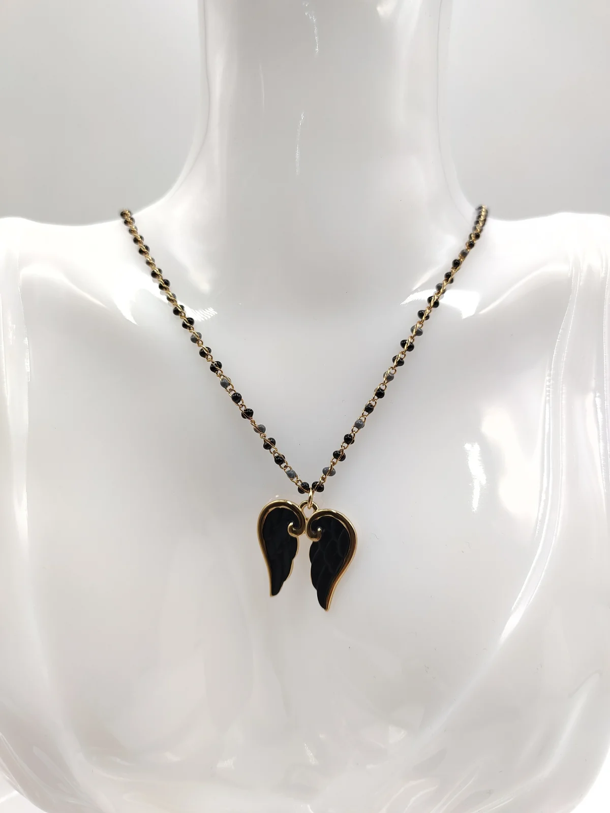 Stainless Steel Necklace with Small Crystals and Feather Design #903021