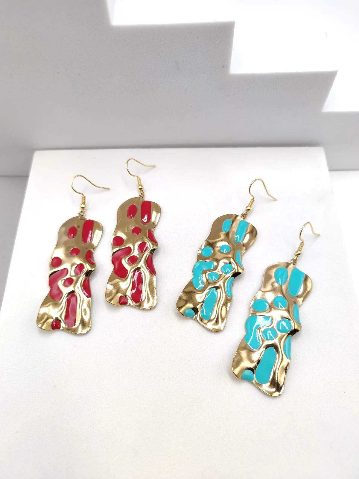 Stainless Steel Embossed Earrings with Enamel by Magis Handmade Jewels – view 2