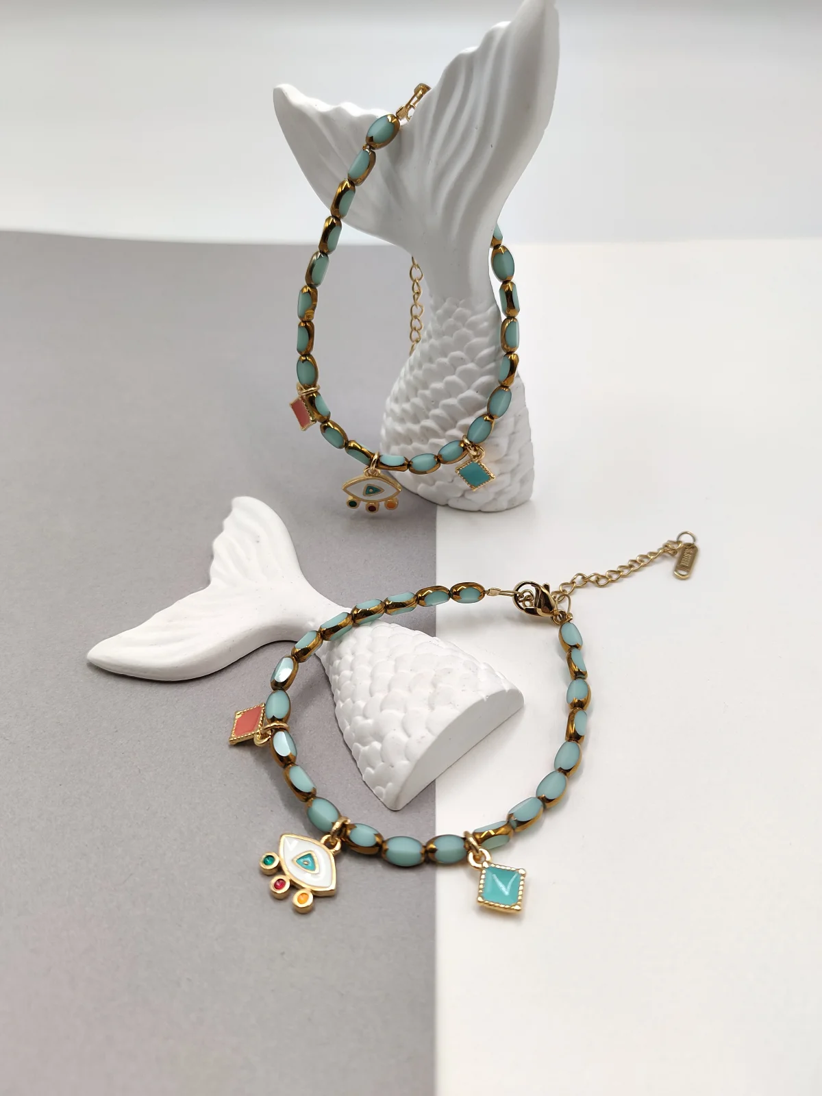 Bracelet with Glass Beads and Gold-Plated Enamel Details by Magis Handmade Jewels – view 2