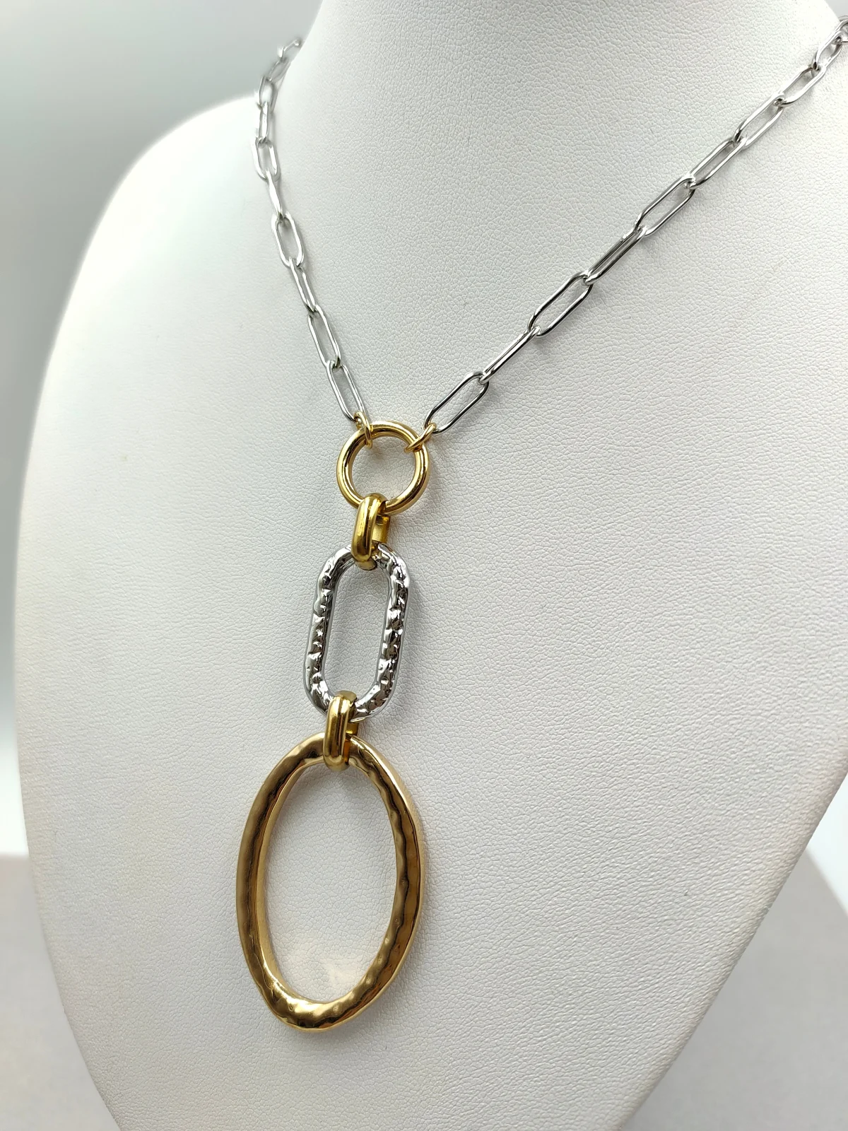 Stainless Steel Necklace with Two-Tone Geometric Motif by Magis Handmade Jewels – view 4