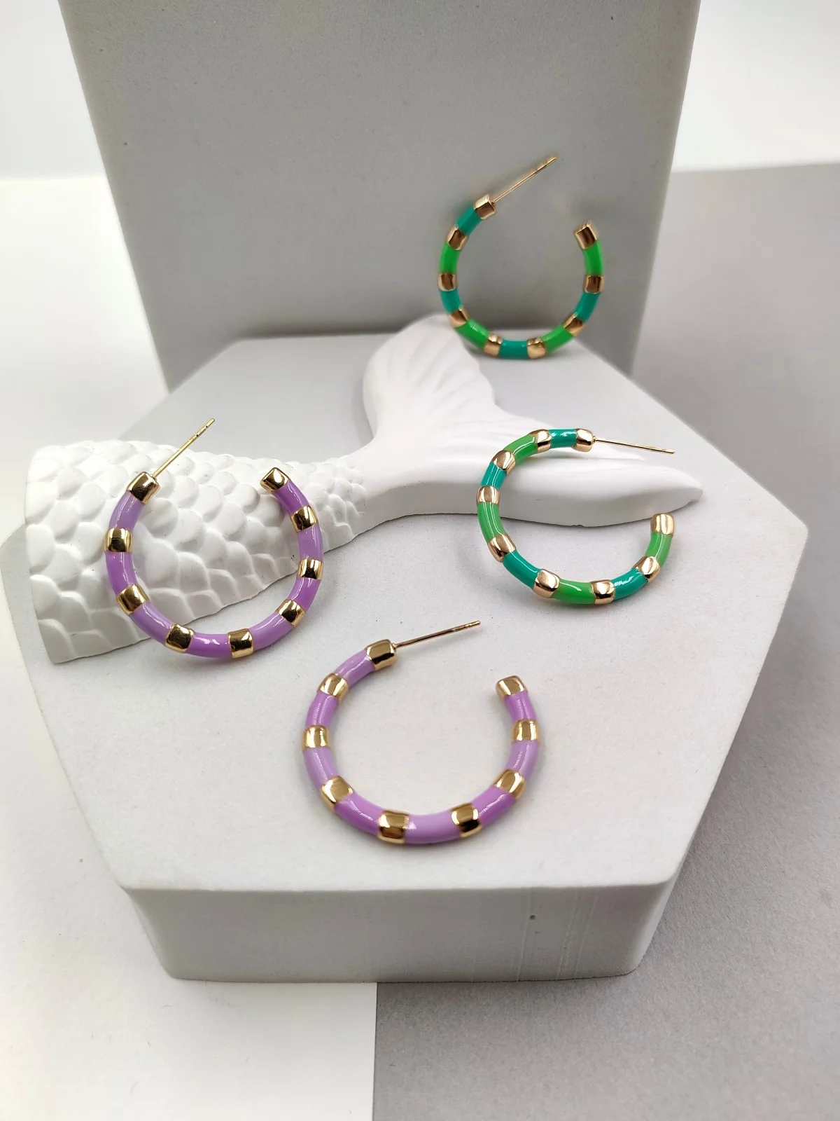 Stainless Steel Hoop Earrings with Enamel by Magis Handmade Jewels – view 2