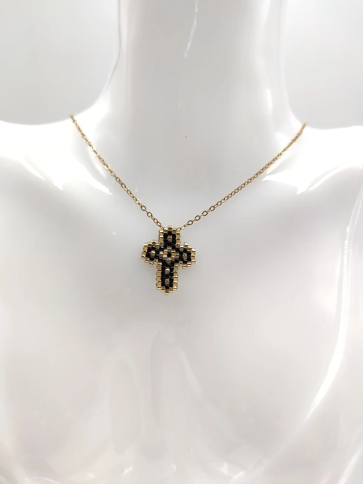 Stainless Steel Necklace with Miyuki Beads and Cross by Magis Handmade Jewels – view 3