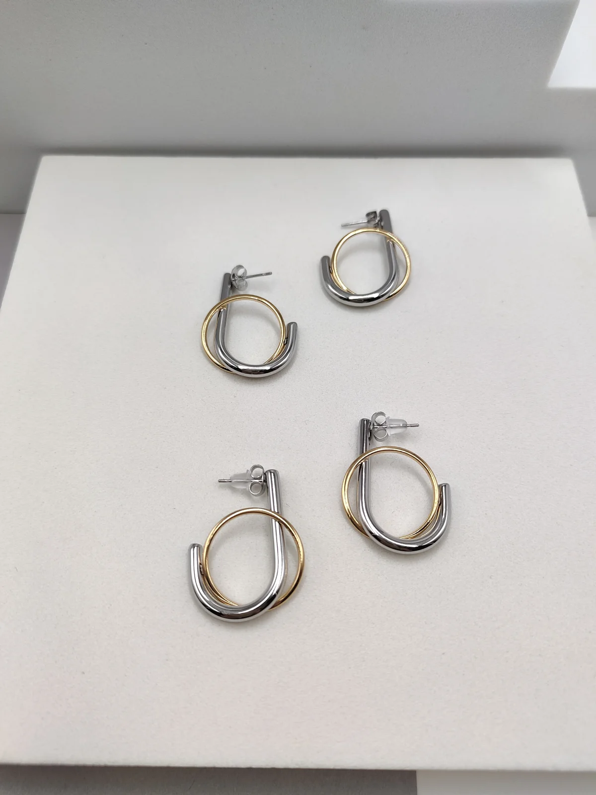 Stainless Steel Two-Tone Earrings by Magis Handmade Jewels – view 2