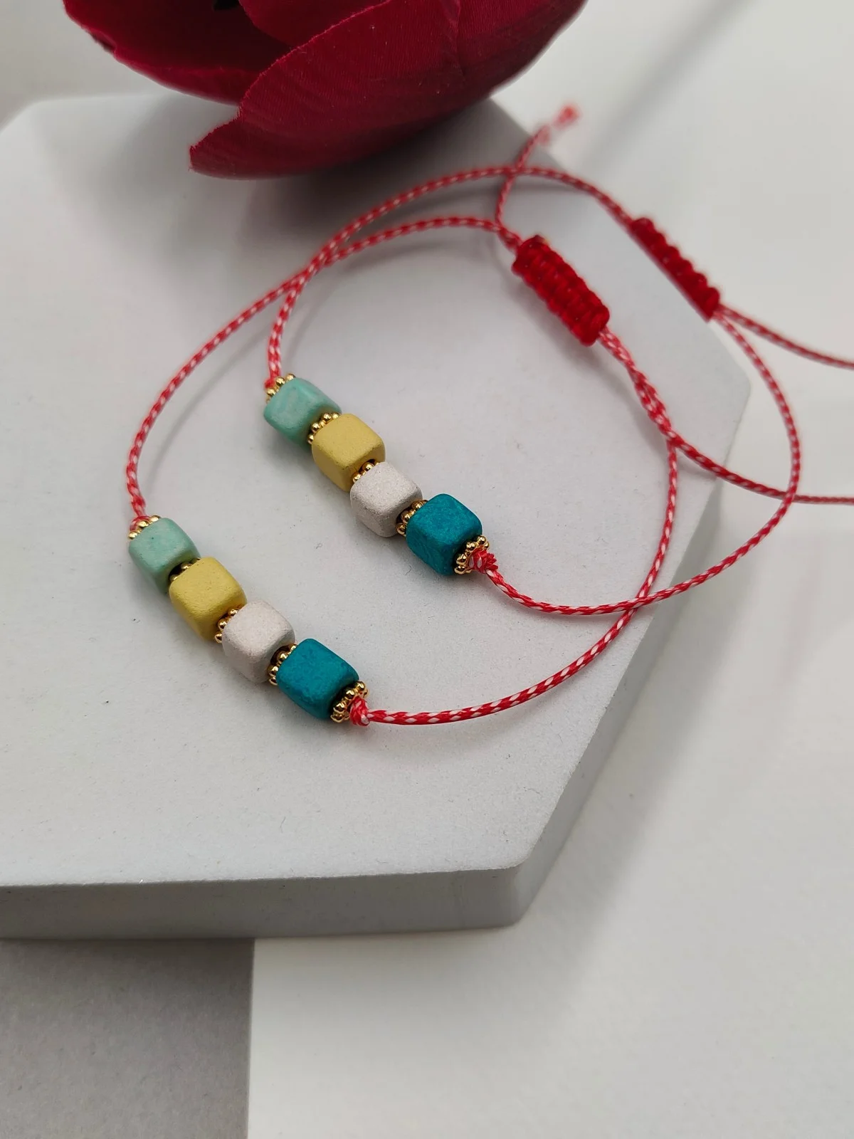 Traditional March Bracelet with Gold-Plated Details and Ceramic Beads by Magis Handmade Jewels – view 2