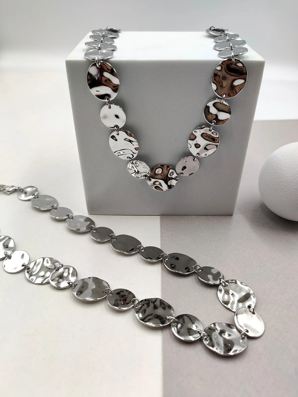 Stainless Steel Necklace with Hammered Circles #892275