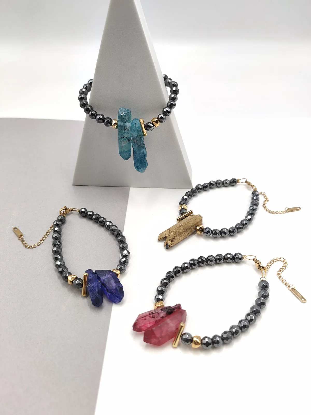 Bracelet with Hematite Beads and Semi-Precious Crystals by Magis Handmade Jewels – view 2