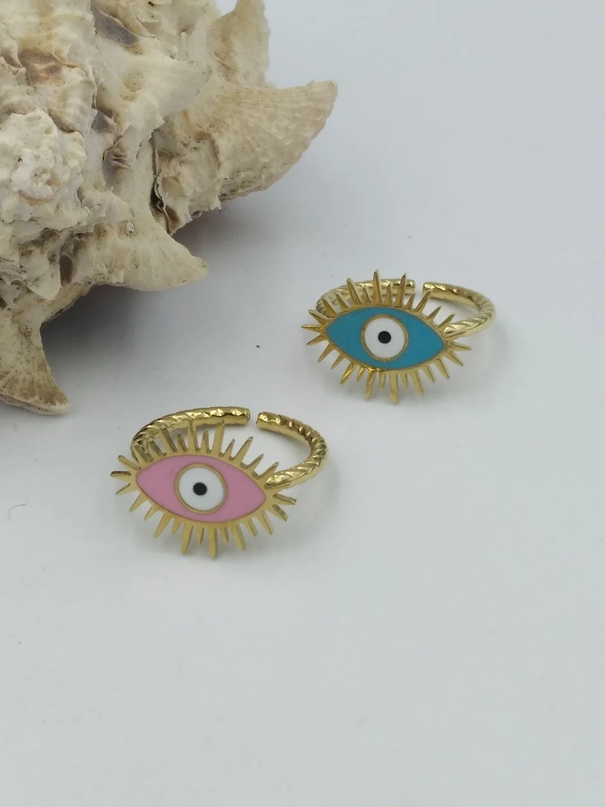Stainless Steel Ring with Enamel Evil Eye by Magis Handmade Jewels – view 3