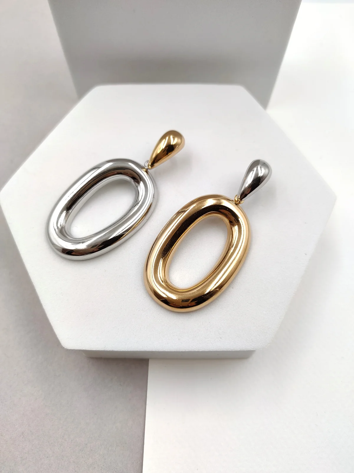 Stainless Steel Two-Tone Earrings by Magis Handmade Jewels – view 3